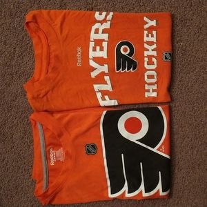 NHL boys/ Flyers tee shirts( short & long sleeve) M 10/12; lot of 2